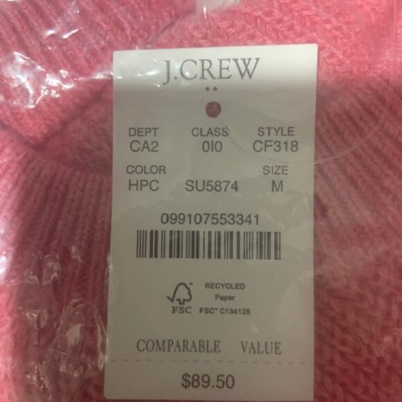 NWT J. Crew Preppy Button Raglan Crew Neck Sweater - Pink - Size M - Picture 4 of 4